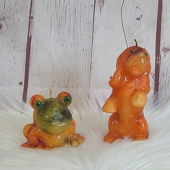 Vintage 70s Pair of Rainbow Wax Animal Candles Candle Frog Dog Spaniel Puppy - Picture 9 of 17